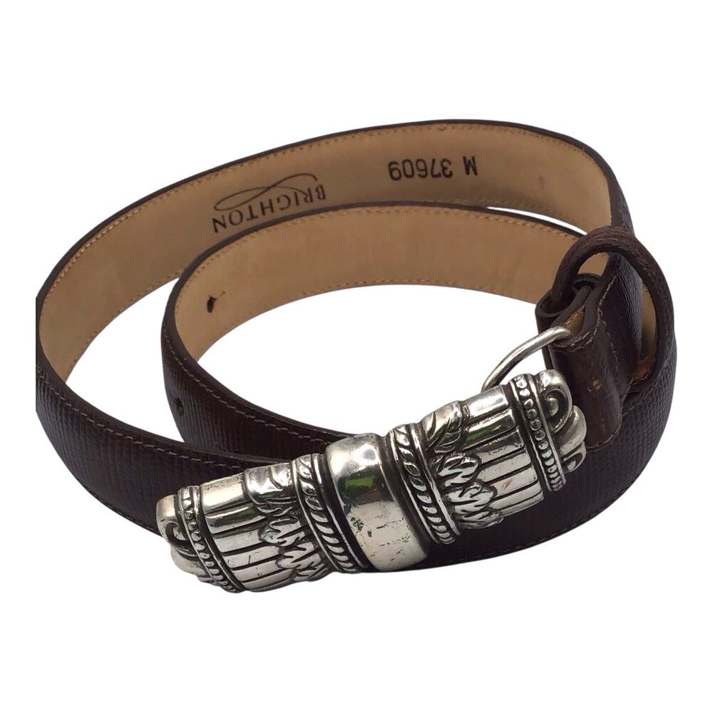Brighton Women’s Brown Embossed Leather Belt Silver Tone Buckle Size M
